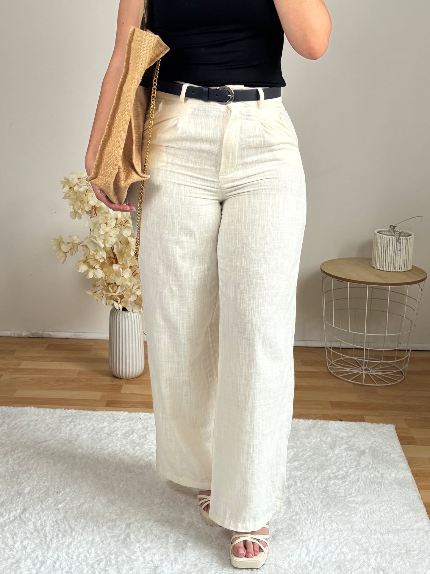 Pantalon fluide blanc à tailleur