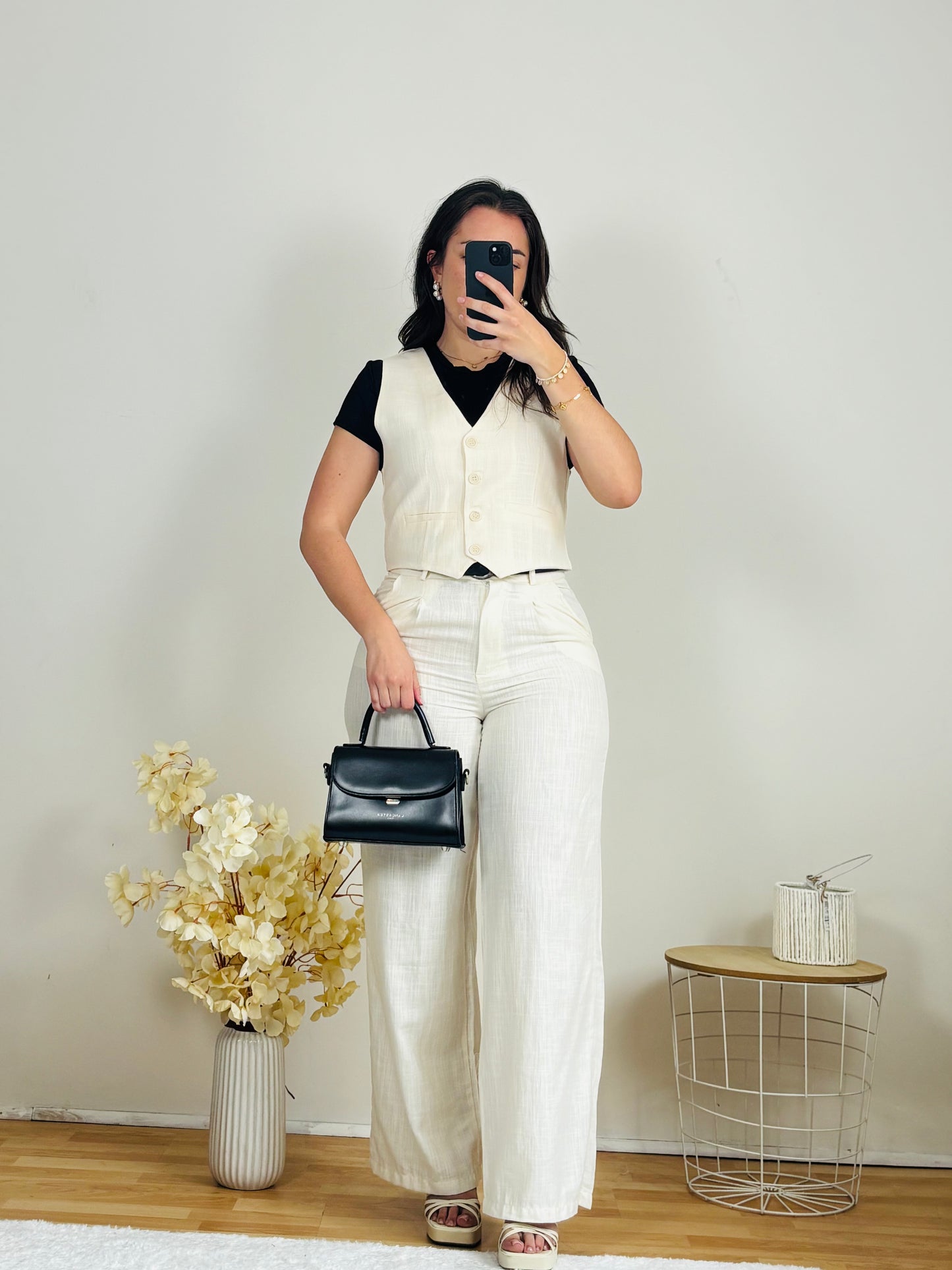 Pantalon fluide blanc à tailleur
