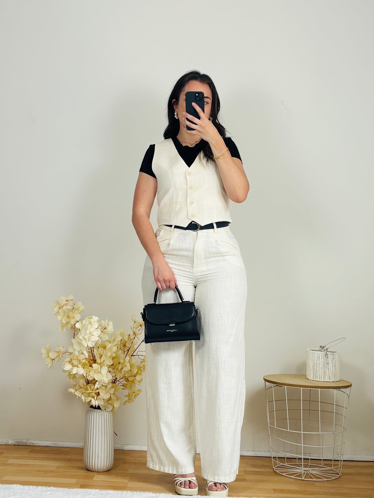 Pantalon fluide blanc à tailleur