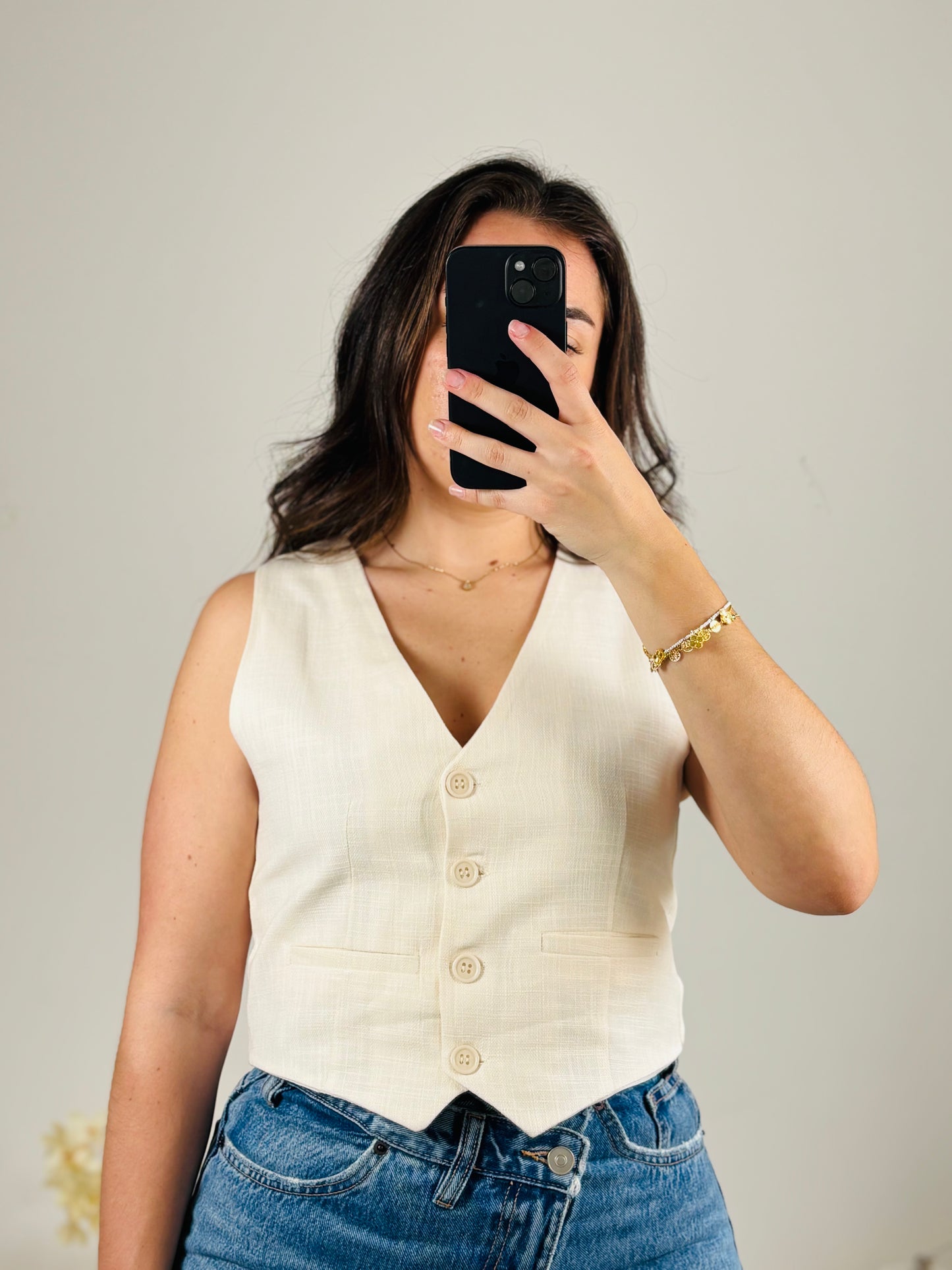 haut tailleur beige manche courte
