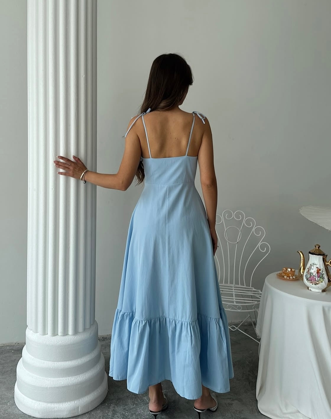 robe longue bleu ciel été