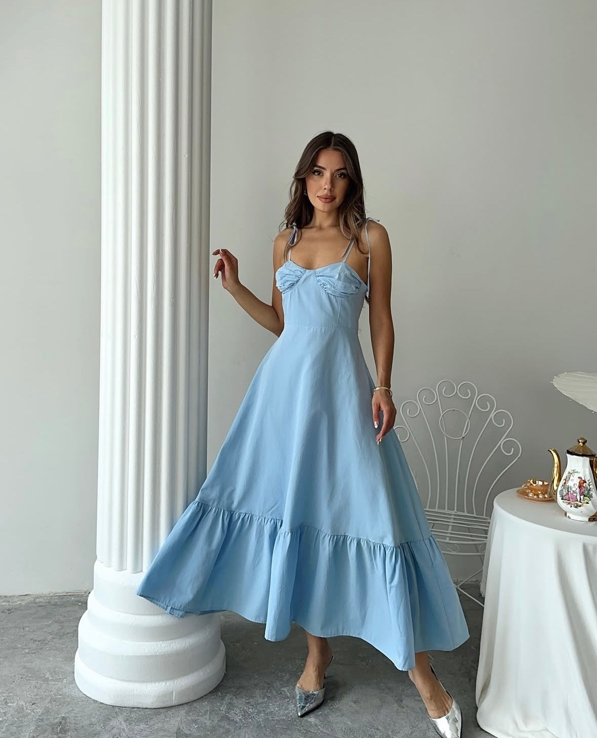 robe longue bleu ciel été