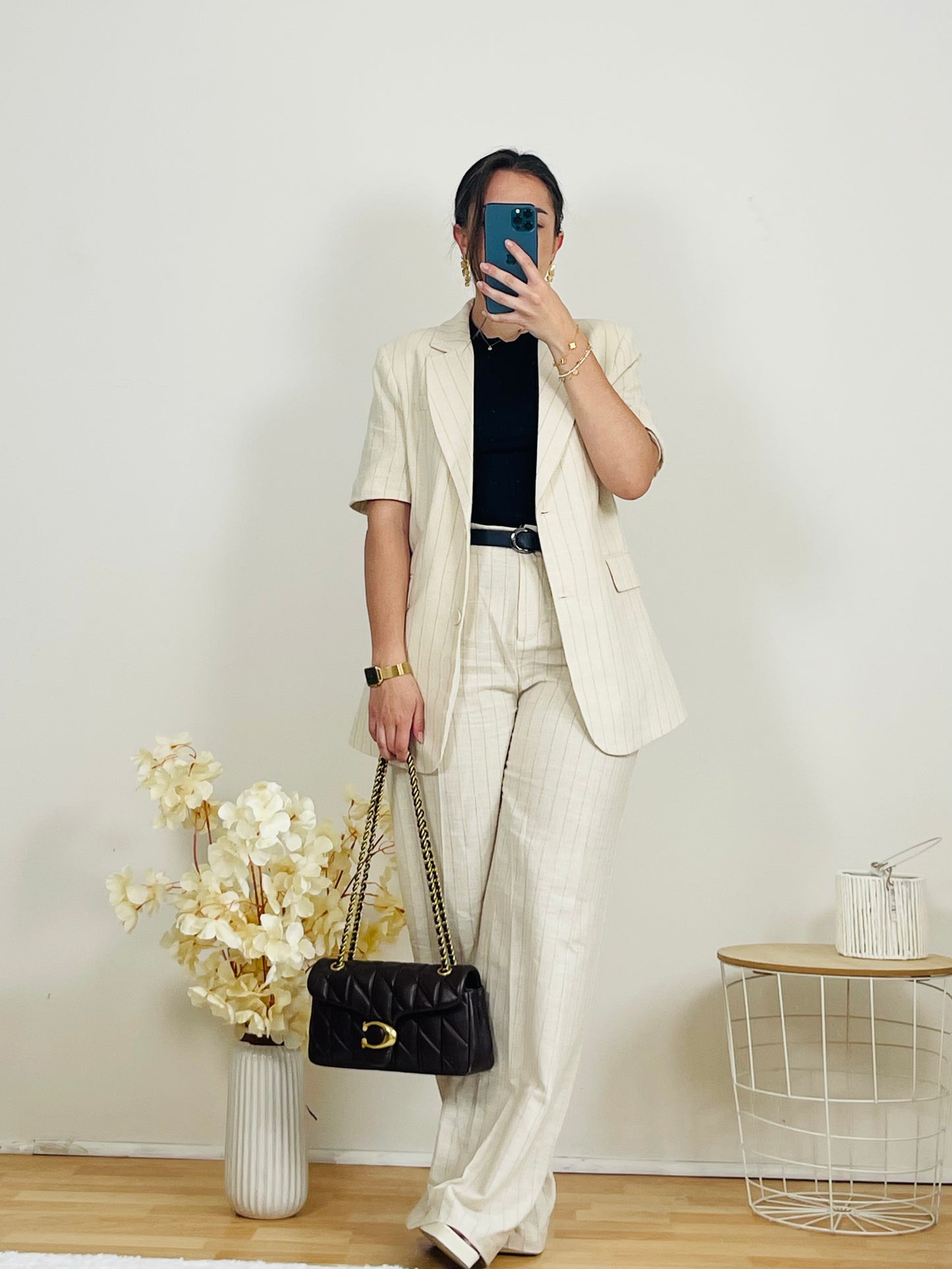 ensemble tailleur à rayures marron