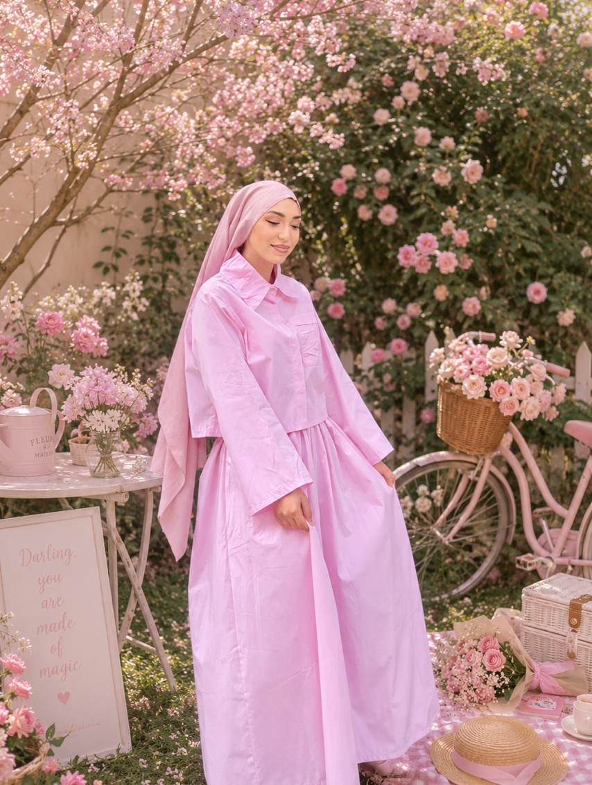 Ensemble Jupe et Haut Rose Femme – Tenue Couvranté Élégante | Coton