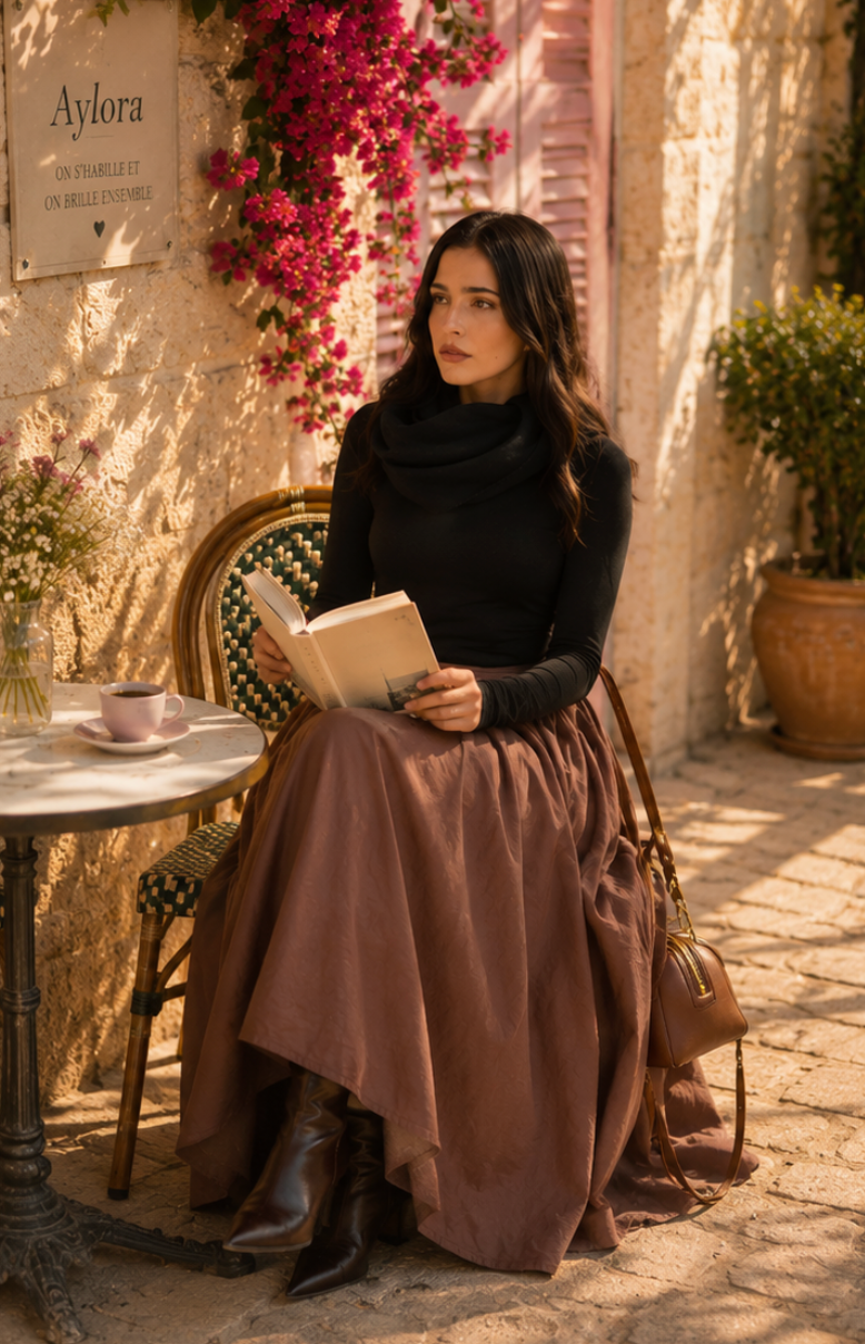 Jupe Longue Double Épaisseur – Marron | Aylora