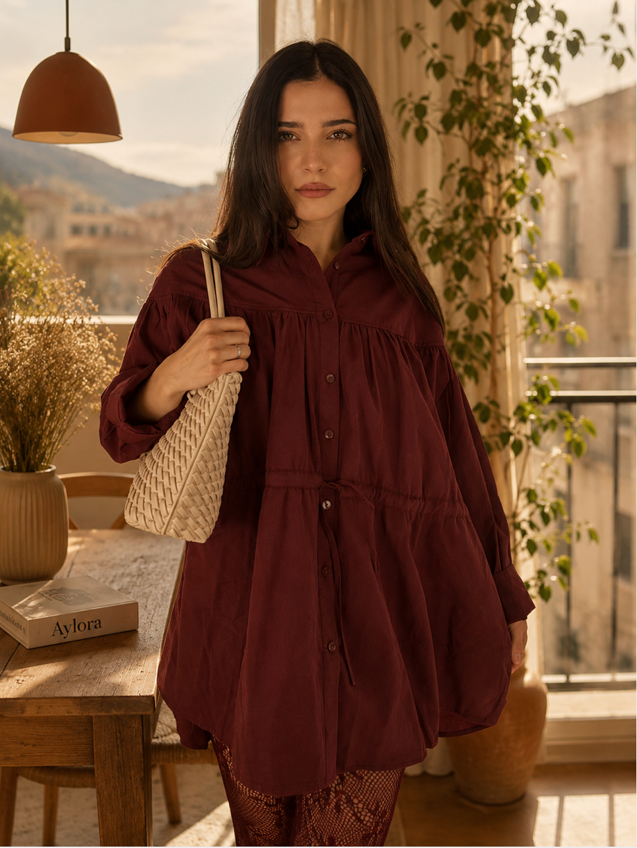 Tunique Bordeaux Femme en Coton – Coupe Courte | Made in Turkey