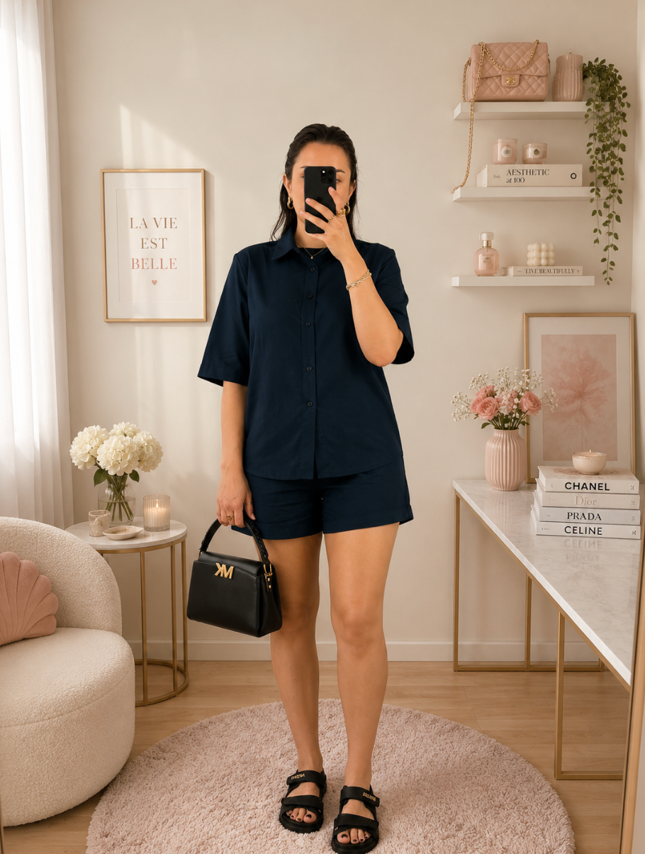 Ensemble Short Bleu Foncé Femme en Coton – Taille Unique | Made in Italy