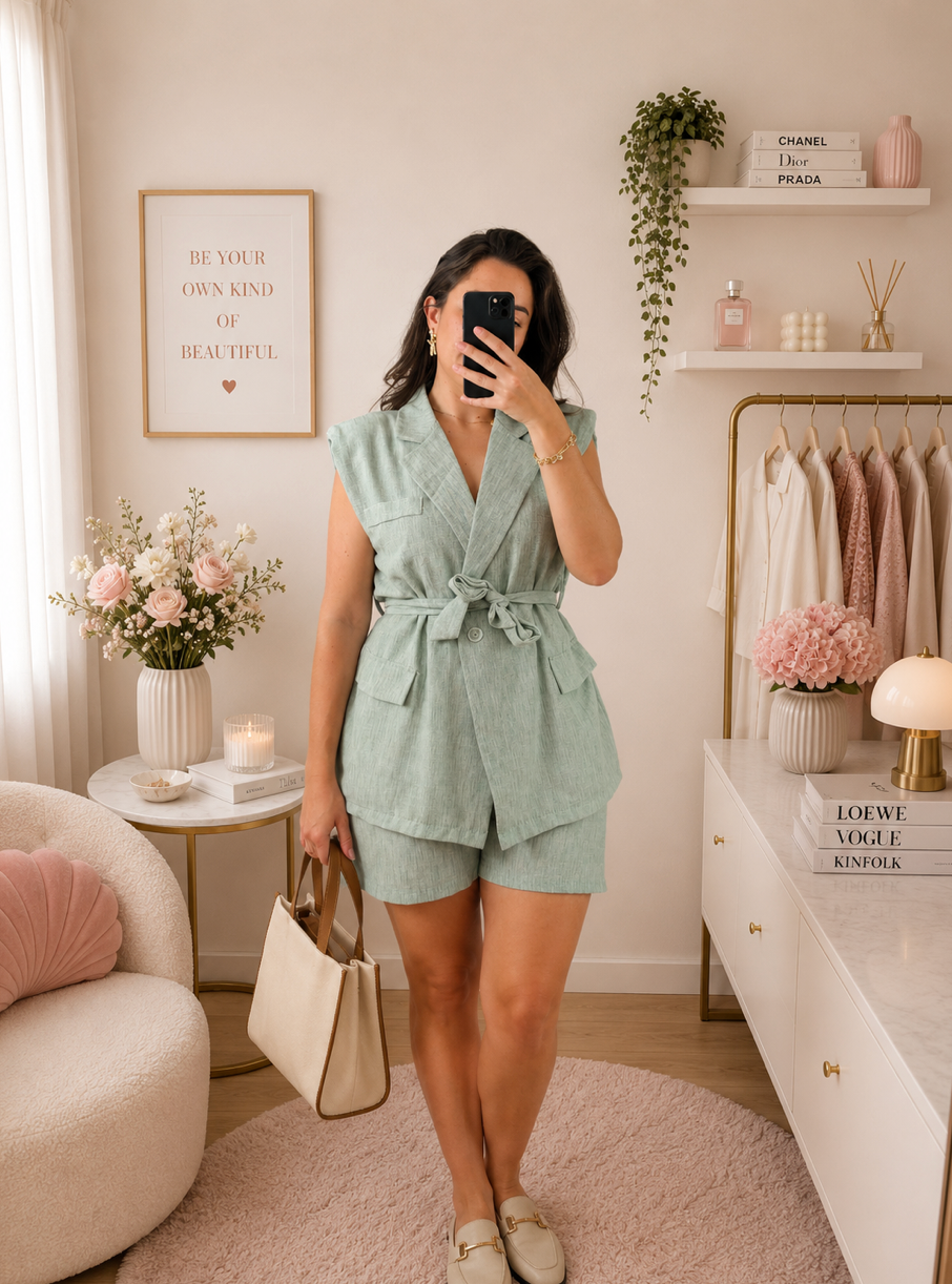 Ensemble Short Vert d'Eau Femme avec Poches – Taille Unique | Made in Italy