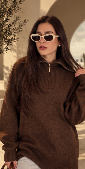Pull Marron à Zip