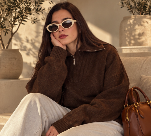 Pull Marron à Zip