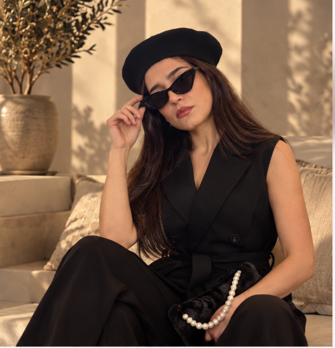 Ensemble blazer sans manches & pantalon noir