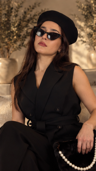 Ensemble blazer sans manches & pantalon noir