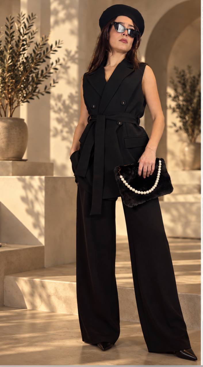 Ensemble blazer sans manches & pantalon noir