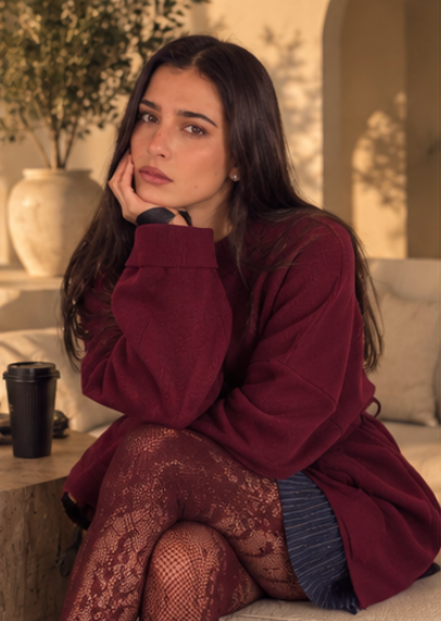 Pull long bordeaux avec ceinture