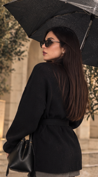 Pull long noir avec ceinture