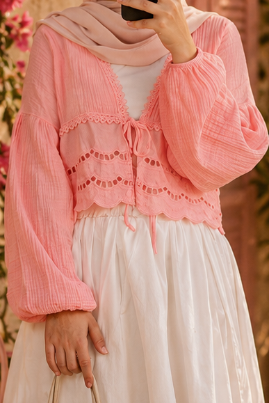Haut en Coton Doux – Taille Unique | Rose & Blanc | Aylora