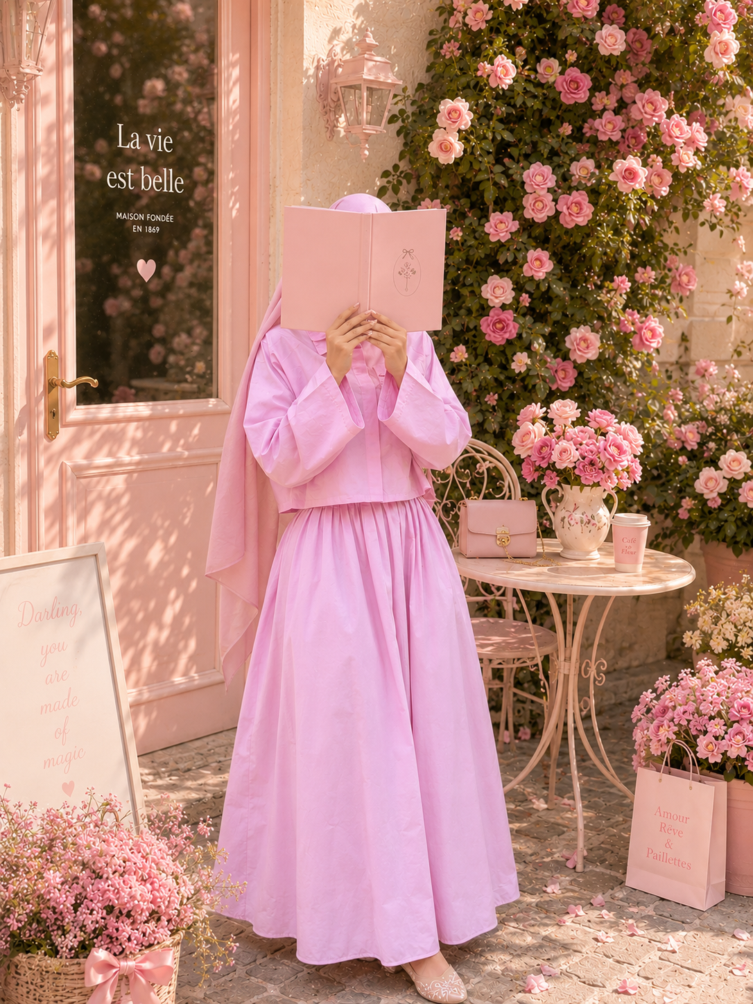 Ensemble Jupe et Haut Rose Femme – Tenue Couvranté Élégante | Coton