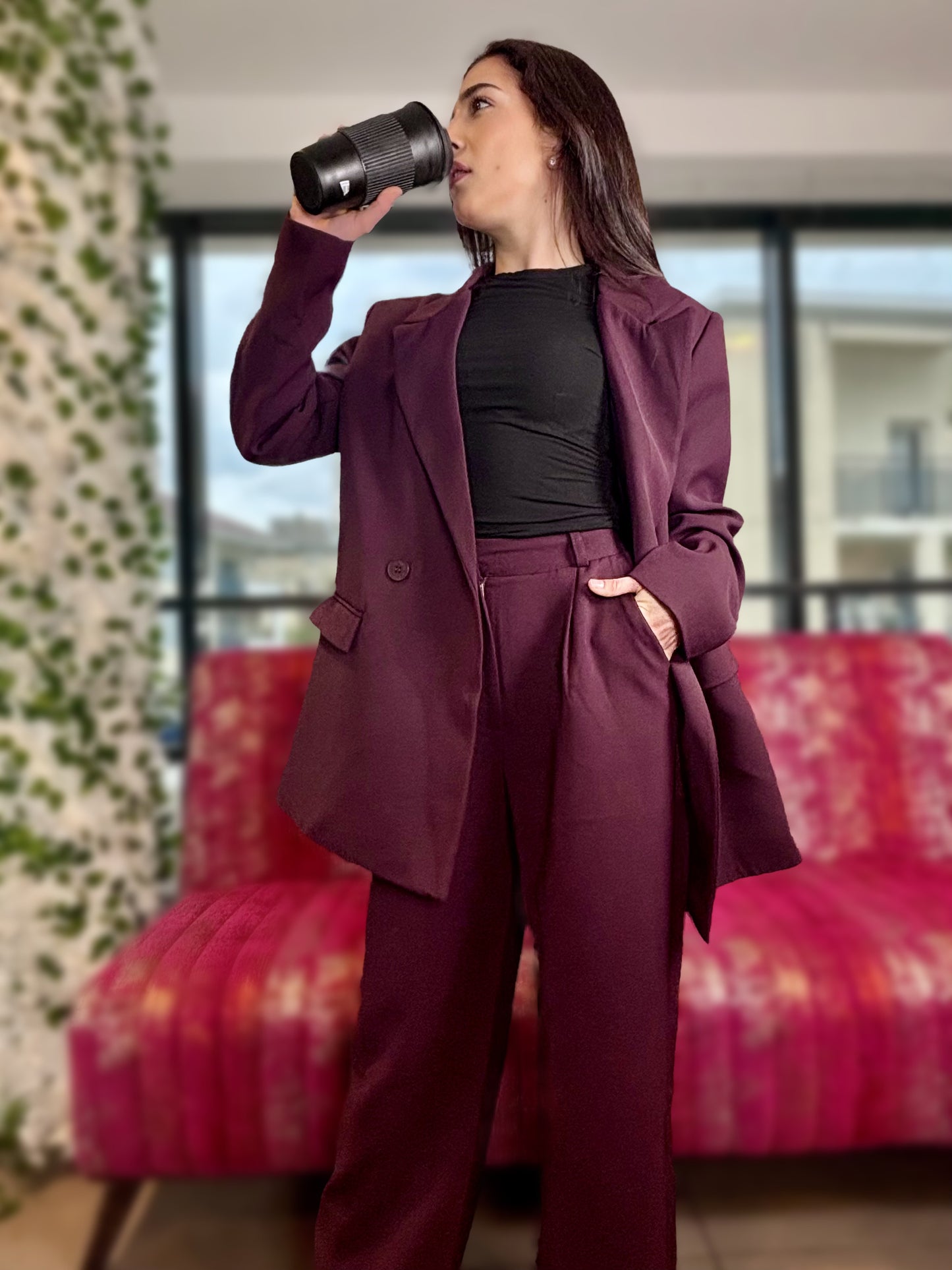 Ensemble blazer & pantalon bordeaux
