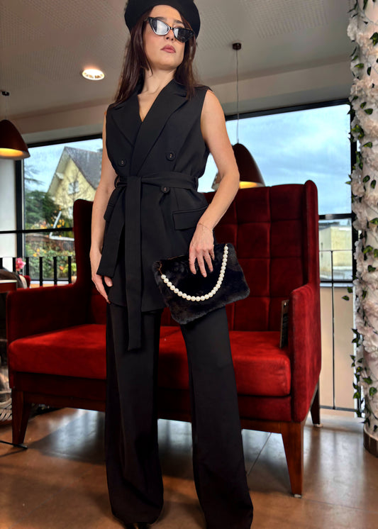 Ensemble blazer sans manches & pantalon noir