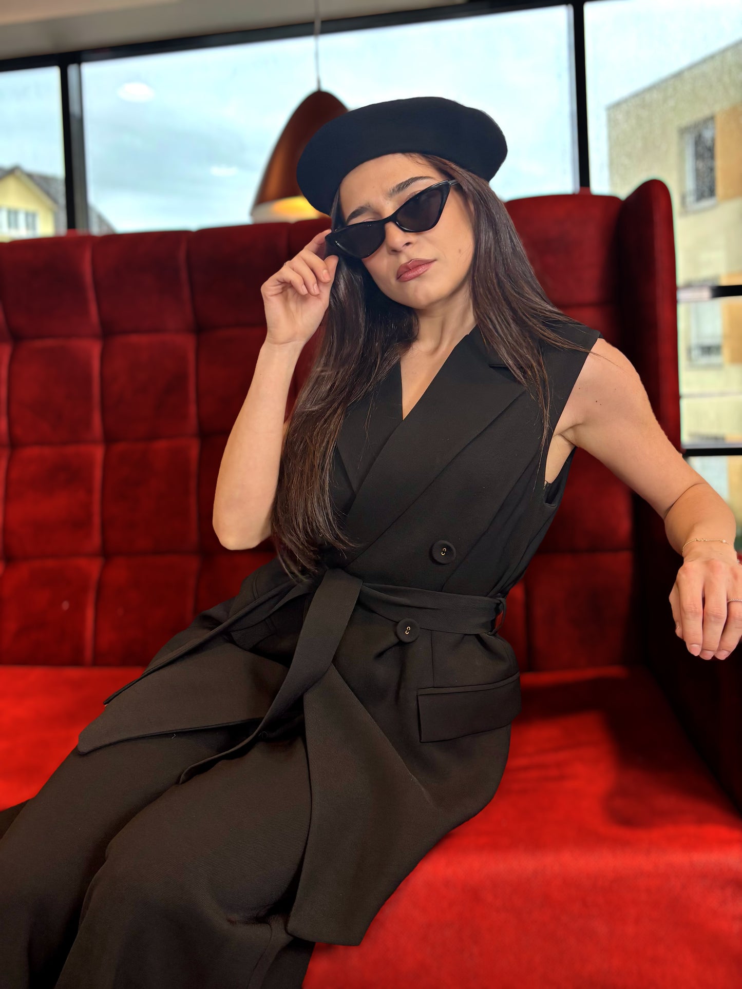 Ensemble blazer sans manches & pantalon noir