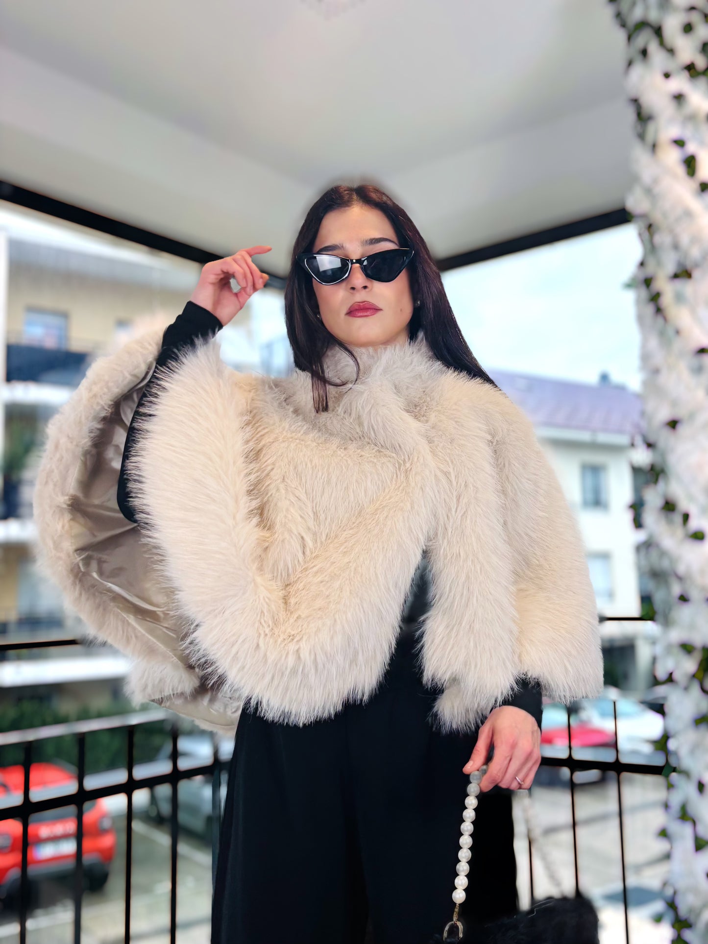 Pancho à Fourrure Beige