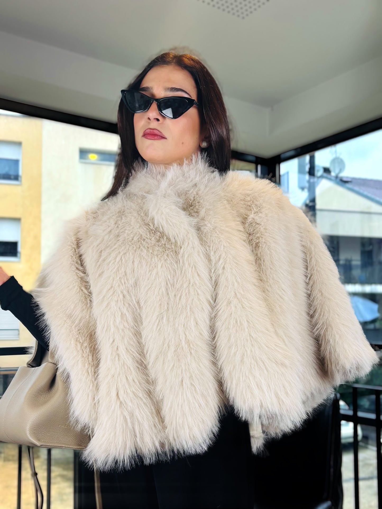 Pancho à Fourrure Beige