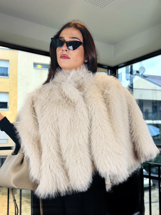 Pancho à Fourrure Beige