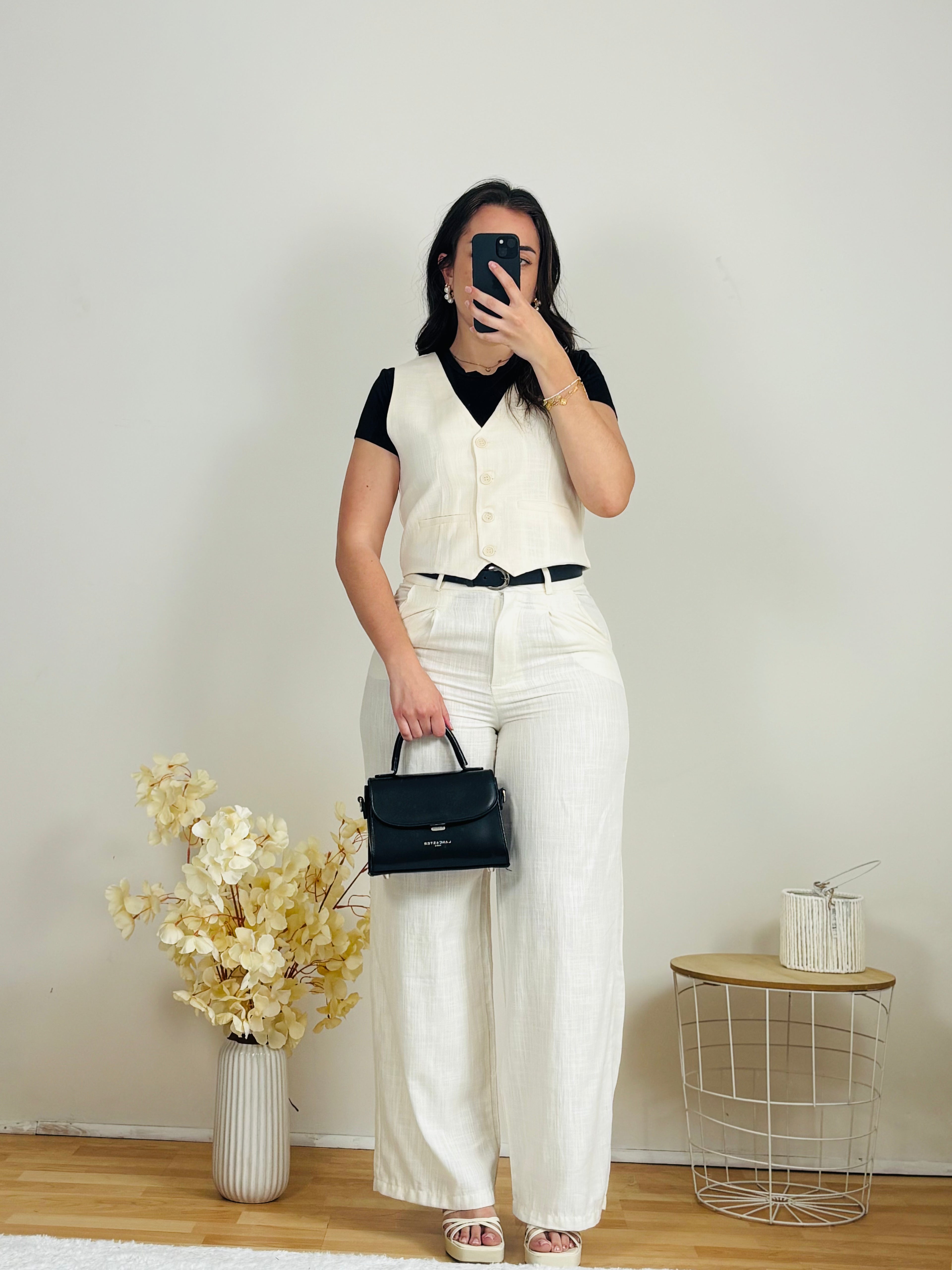 Pantalon fluide blanc à tailleur
