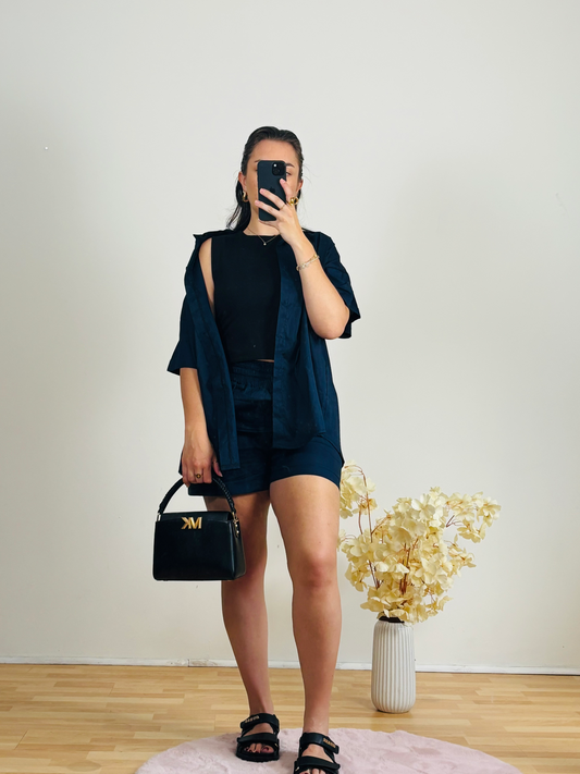 ensemble short bleu foncé coton
