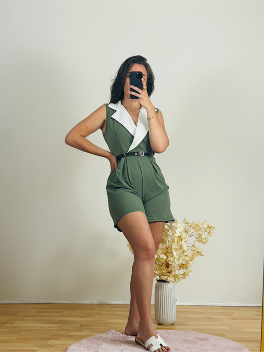 combinaison short kaki