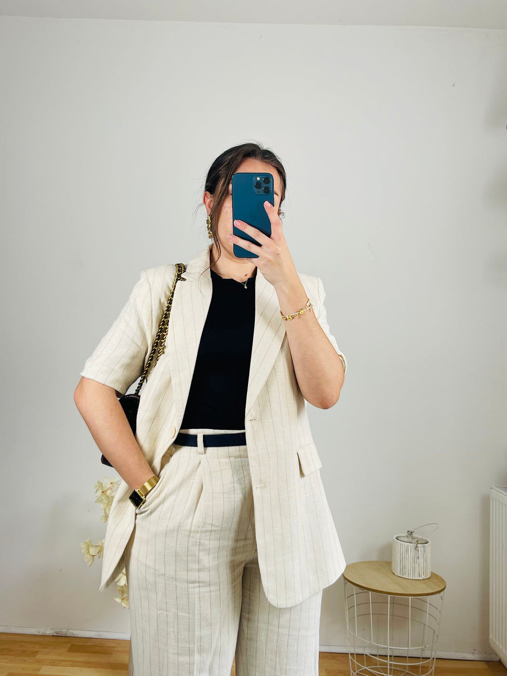 Ensemble tailleur à rayures marron