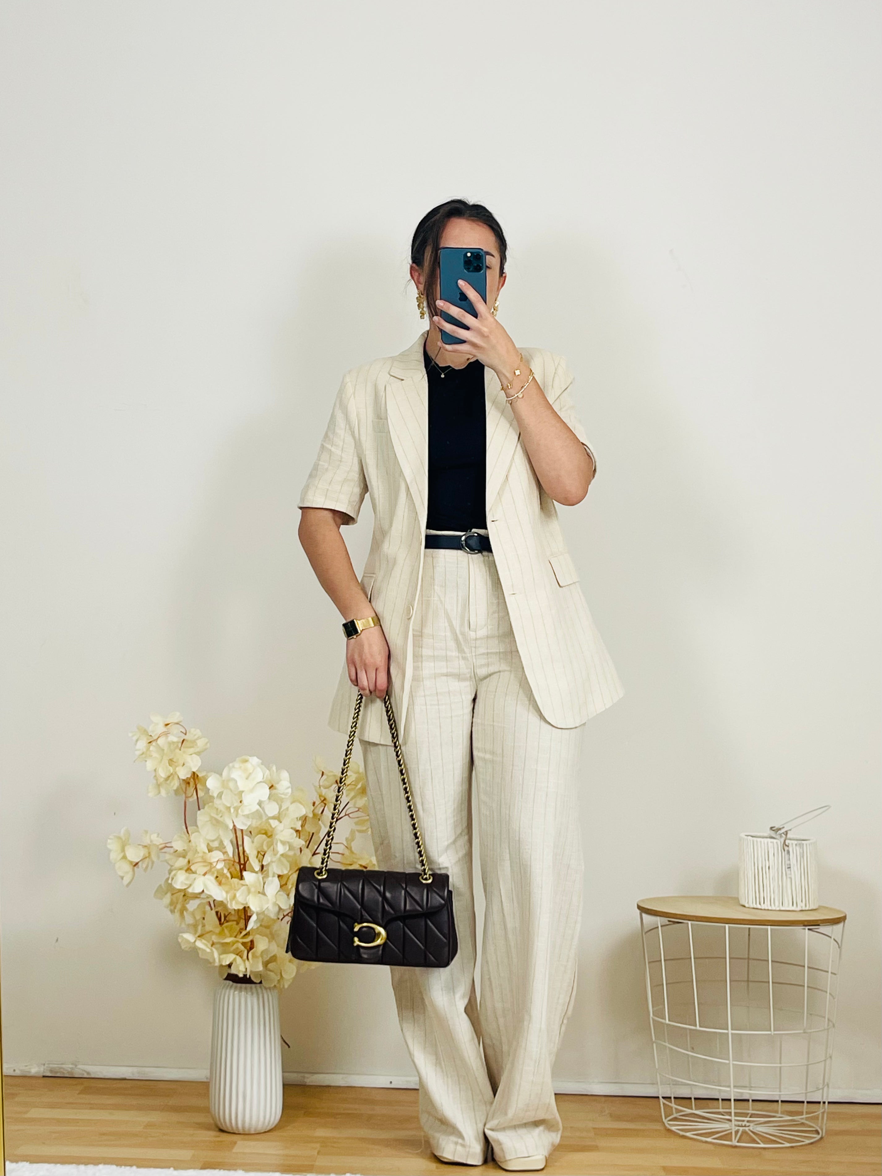 Ensemble tailleur à rayures marron