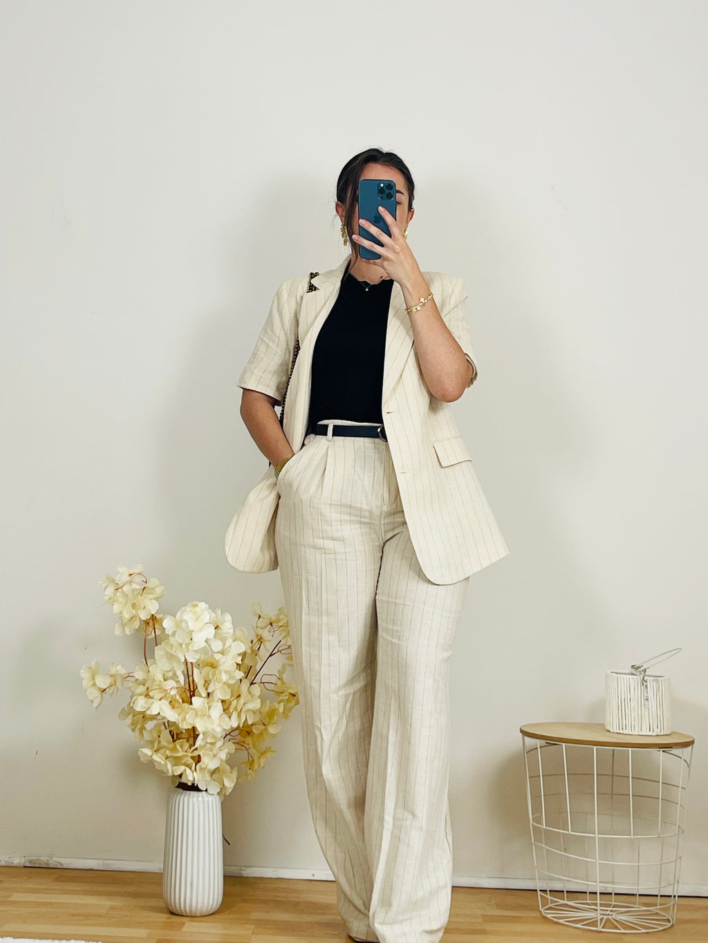 Ensemble tailleur à rayures marron