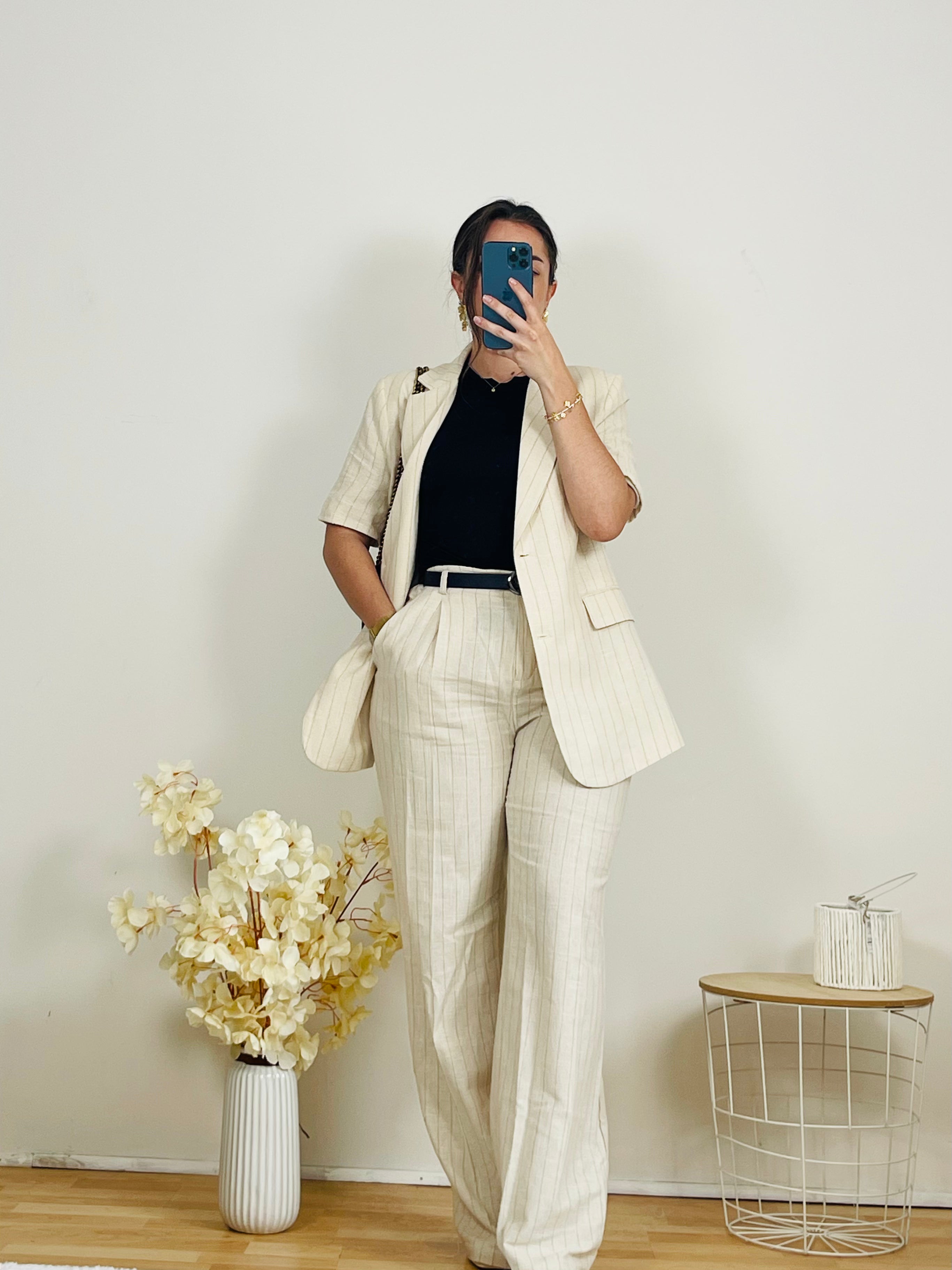 Ensemble tailleur à rayures marron
