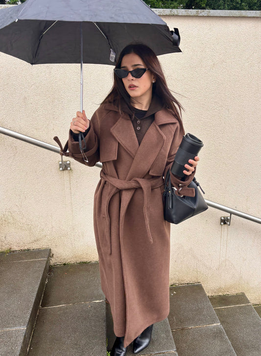 Manteau Marron à Ceinture