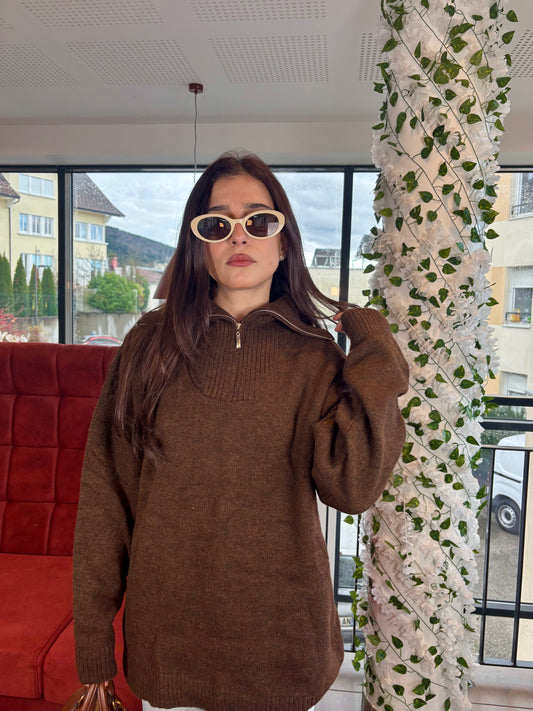 Pull Marron à Zip