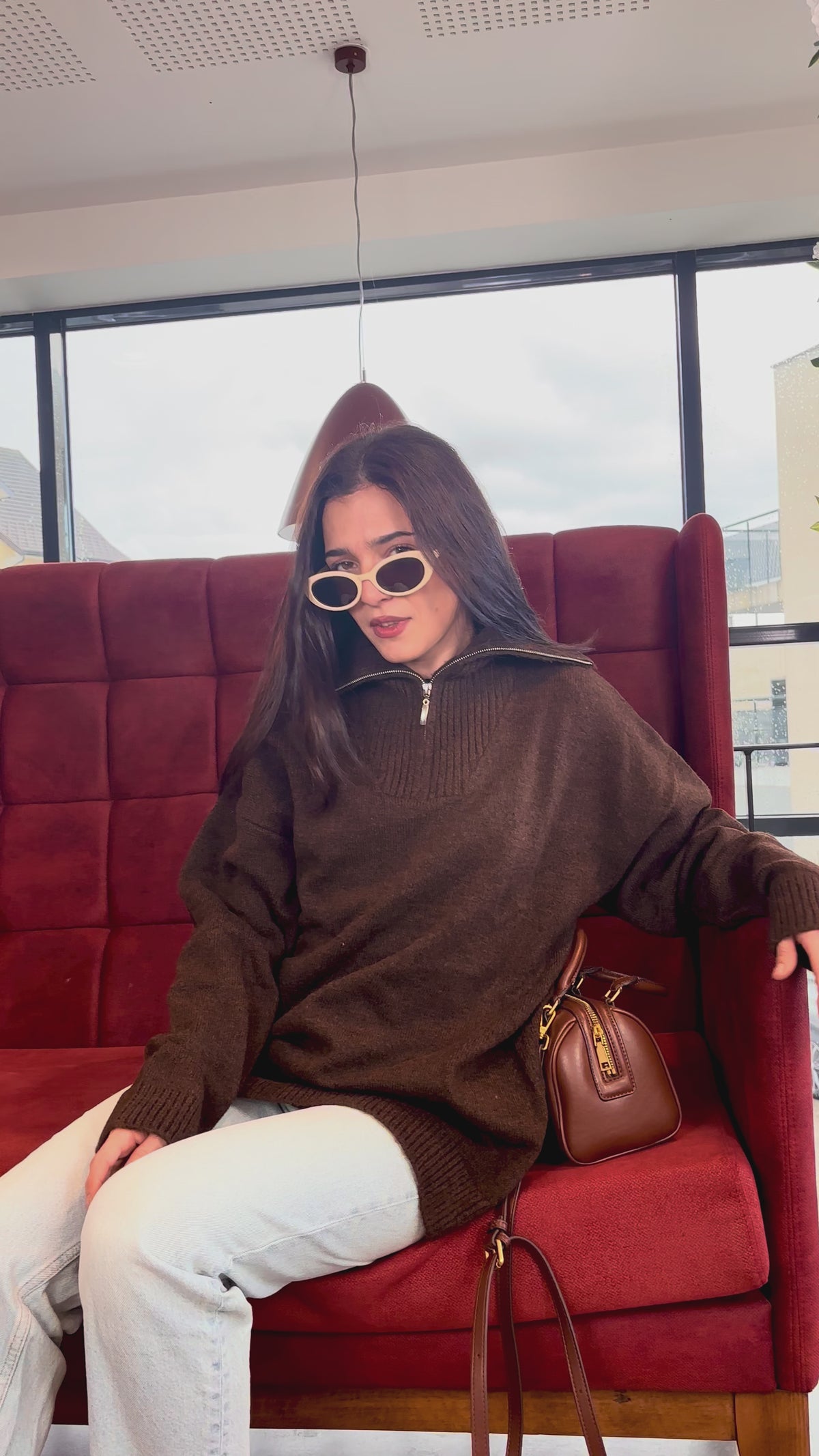 Pull Marron à Zip